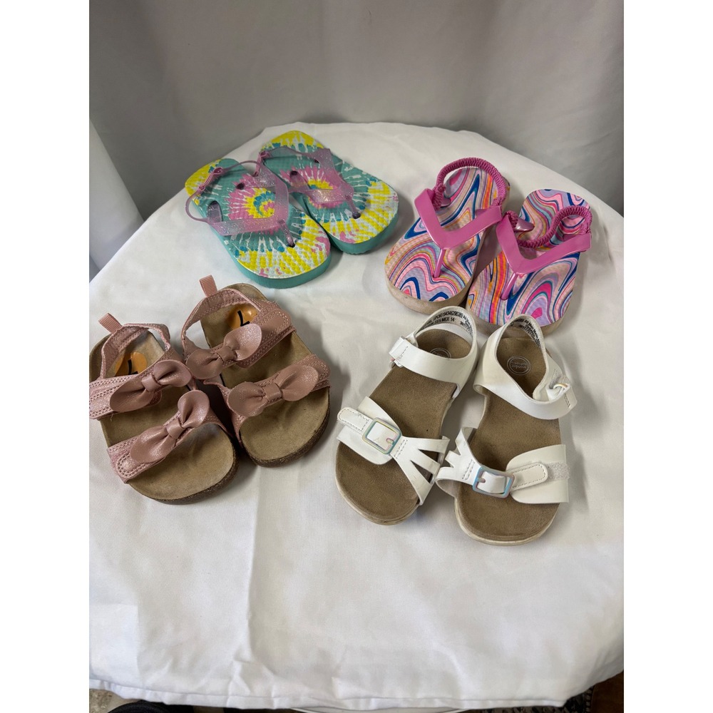 Kids‎ Sandals and Flip Flops Lot 4 Pairs Girl Toddler Various Styles & Colors